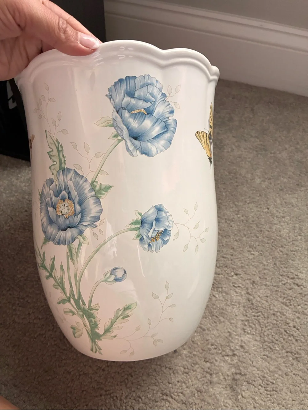 Lenox White Ceramic Butterfly Meadow Decorative Waste Basket